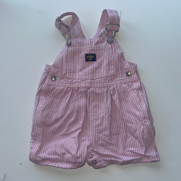 OshKosh B'gosh Other - Oshkosh B’Gosh Pink Engineer Stripe Vintage Vestbak Shortalls 6-9m Shorts